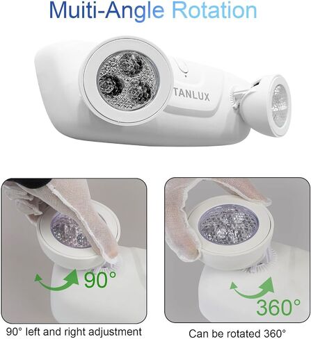 مصابيح طوارئ LED TANLUX مع بطارية احتياطية، مصابيح طوارئ تجارية قابلة للتعديل برأسين، مدرجة في قائمة UL، تيار متردد 120/277 فولت، مصابيح طوارئ سلكية للأعمال - 3 عبوات (أبيض) in Kuwait