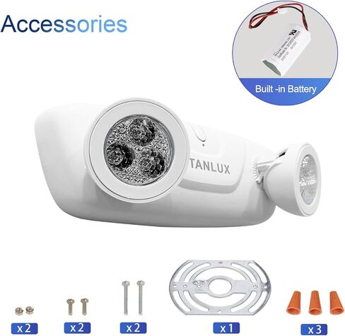 مصابيح طوارئ LED TANLUX مع بطارية احتياطية، مصابيح طوارئ تجارية قابلة للتعديل برأسين، مدرجة في قائمة UL، تيار متردد 120/277 فولت، مصابيح طوارئ سلكية للأعمال - 3 عبوات (أبيض) in Kuwait