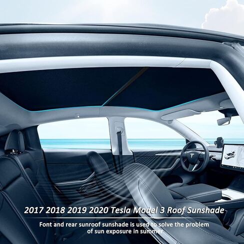 Bestview سقف ظلة سقف نافذة خلفية ظلة لـ 2017-2020 Tesla Model 3 الملحقات، فتحة سقف زجاجية نافذة عازلة للأشعة فوق البنفسجية وحماية من الحرارة، تصميم محسن بطبقة مزدوجة ظل الشمس لن يتدلى in Saudi Arabia