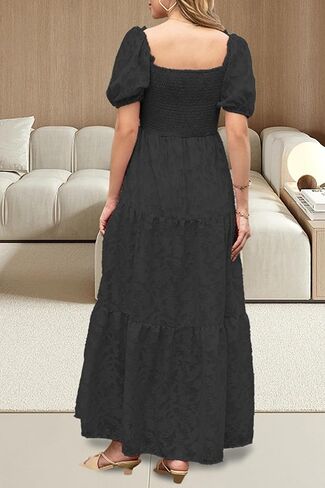 فستان نسائي صيفي قصير بأكمام منتفخة مكشوفة الأكتاف فستان منقوش عليه زهور دانتيل متدفق على شكل حرف A فساتين متوسطة الطول متدرجة in Kuwait