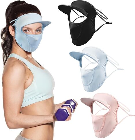 3 Pcs Ice Silk Full Face Mask Sunscreen Face Veil UV Protection Hats for Women UV Protection Sun Shade Hats Summer in Saudi Arabia