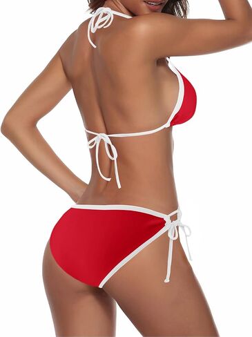 Zonsaoja Women String Bikini Halter Side Tie Two Piece Swimsuit Color Block Triangle Bathing Suits in Saudi Arabia