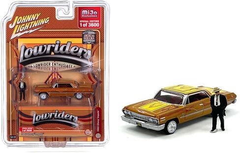 جولة 2 1963 تشيفي إمبالا لوريدر برتقالية مع رسومات وشكل دييكاست إصدار محدود إلى 3600 قطعة في جميع أنحاء العالم 1/64 نموذج سيارة دييكاست من جوني لايتنينج JLCP7459 in Kuwait