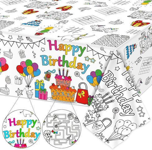 53.9x107.8 Inch Happy Birthday Coloring Tablecloth for Kids Giant Coloring Poster Large Huge Birthday Poster Table Cloth Party Decoration Color Page Sheets Book Crafts Activity for Gift Wall Classroom in Saudi Arabia