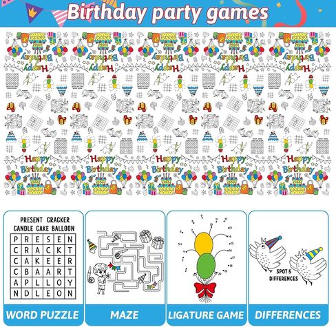 53.9x107.8 Inch Happy Birthday Coloring Tablecloth for Kids Giant Coloring Poster Large Huge Birthday Poster Table Cloth Party Decoration Color Page Sheets Book Crafts Activity for Gift Wall Classroom in Saudi Arabia