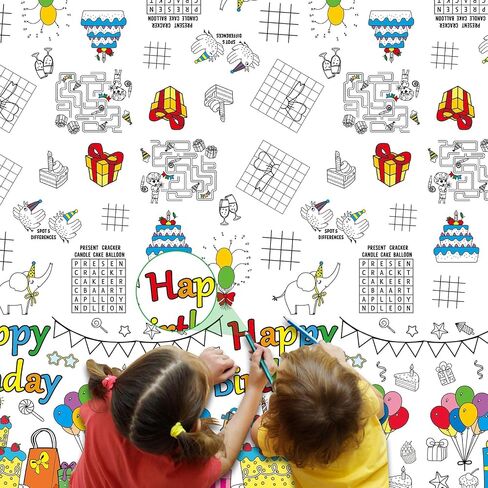 53.9x107.8 Inch Happy Birthday Coloring Tablecloth for Kids Giant Coloring Poster Large Huge Birthday Poster Table Cloth Party Decoration Color Page Sheets Book Crafts Activity for Gift Wall Classroom in Saudi Arabia