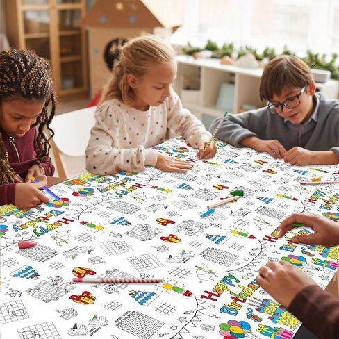 53.9x107.8 Inch Happy Birthday Coloring Tablecloth for Kids Giant Coloring Poster Large Huge Birthday Poster Table Cloth Party Decoration Color Page Sheets Book Crafts Activity for Gift Wall Classroom in Saudi Arabia