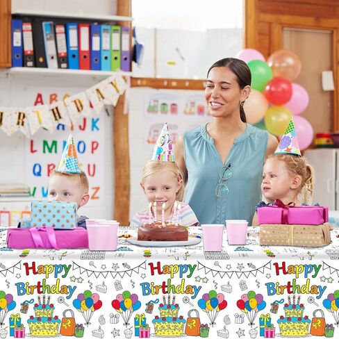 53.9x107.8 Inch Happy Birthday Coloring Tablecloth for Kids Giant Coloring Poster Large Huge Birthday Poster Table Cloth Party Decoration Color Page Sheets Book Crafts Activity for Gift Wall Classroom in Saudi Arabia