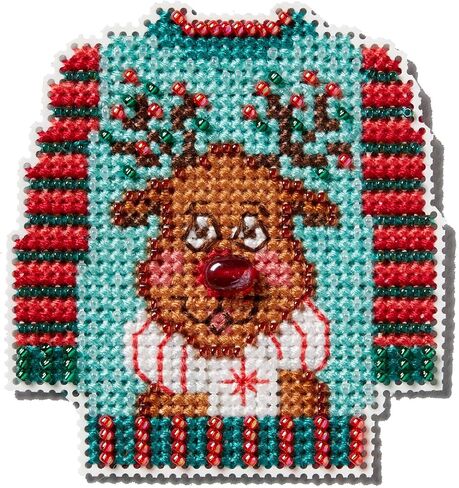Mill Hill Ugly Sweater Beaded Counted Cross Stitch Ornament Kit 2024 Winter Holiday MH182431, 3" x 3", Multi in Saudi Arabia