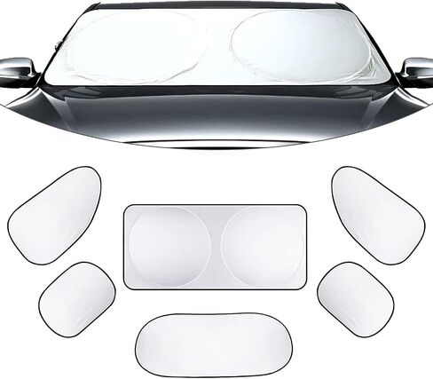 6 Pack Car Windshield Cooling Cover, 2 Pack Vehicle Front Rear UV Protector Set, 4 Pack Waterproof Side Window Sun Shade, Universal Foldable Sun Heat Block Hood for Truck SUV Car (Silver) in Saudi Arabia