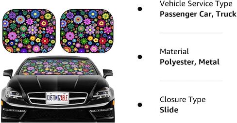 MSD Car Sun Shade Windshield Sunshade Universal Fit 2 Pack، كتلة وهج الشمس، الأشعة فوق البنفسجية والحرارة، حماية الجزء الداخلي للسيارة، معرف الصورة: 12077553 رسم توضيحي لزهرة ملونة على خلفية سوداء in Kuwait