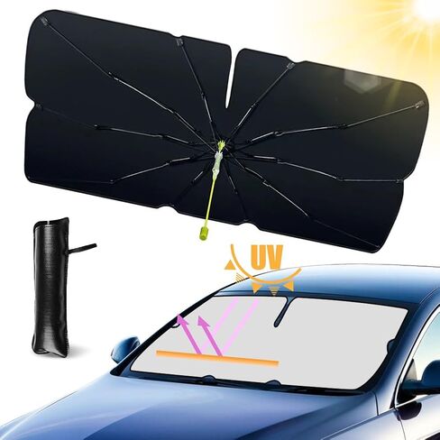 مظلة شمس للزجاج الأمامي للسيارة - مظلة شمسية قابلة للطي للسيارة من الأشعة فوق البنفسجية للحماية من أشعة الشمس فوق البنفسجية للسيارة مع حقيبة تخزين، مظلة سيارة للزجاج الأمامي للسيارات والشاحنات وسيارات الدفع الرباعي MPVs in Kuwait