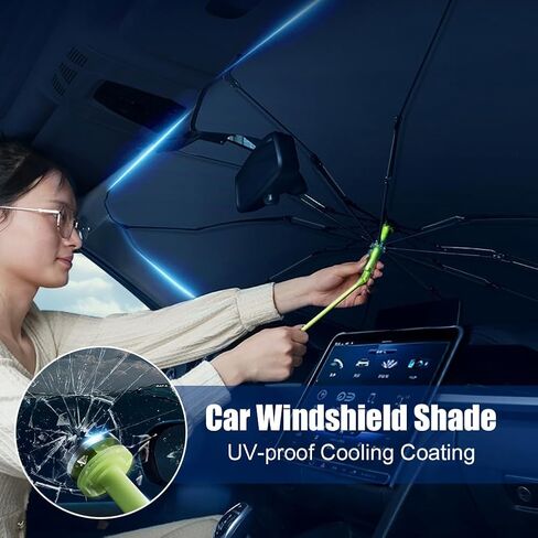 مظلة شمس للزجاج الأمامي للسيارة - مظلة شمسية قابلة للطي للسيارة من الأشعة فوق البنفسجية للحماية من أشعة الشمس فوق البنفسجية للسيارة مع حقيبة تخزين، مظلة سيارة للزجاج الأمامي للسيارات والشاحنات وسيارات الدفع الرباعي MPVs in Kuwait