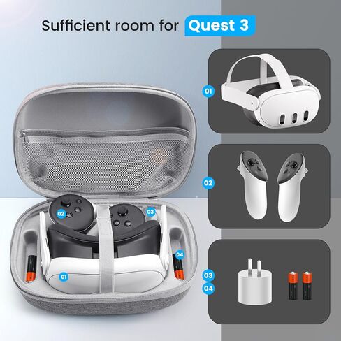حقيبة حمل صلبة لملحقات وحدة التحكم Meta Quest 3، حقيبة سفر صلبة لسماعات Oculus Quest 3 VR، حافظة حماية محمولة مقاومة للصدمات من مادة EVA مع صندوق تخزين متوافق مع Meta Quest 3 in Kuwait