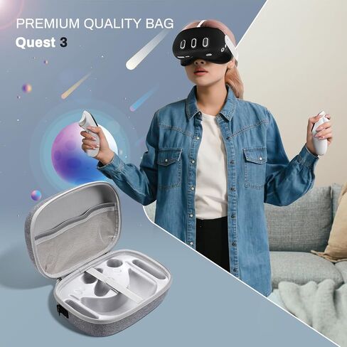 حقيبة حمل صلبة لملحقات وحدة التحكم Meta Quest 3، حقيبة سفر صلبة لسماعات Oculus Quest 3 VR، حافظة حماية محمولة مقاومة للصدمات من مادة EVA مع صندوق تخزين متوافق مع Meta Quest 3 in Kuwait