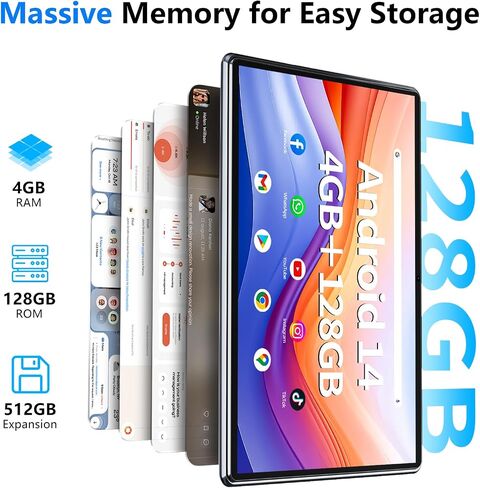 SGIN 10.1 Inch Tablet Android 14, 4GB(4+4) RAM 128GB ROM Tablets Octa-Core(2.0Ghz) with 1280 * 800 HD IPS Screen, 2MP+8MP Camera, 6000mAh, WiFi, Bluetooth 5.0 in Saudi Arabia