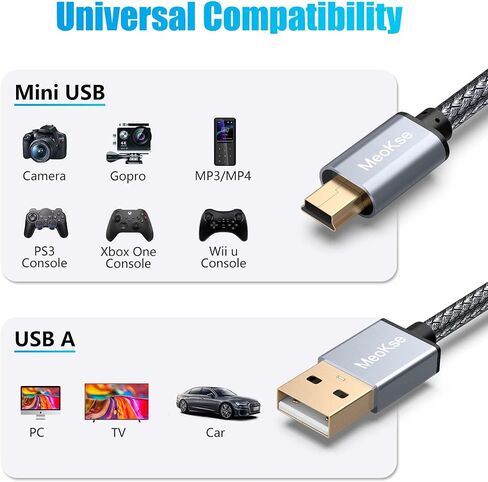 Meokse 20FT Mini USB Cable, USB 2.0 Type A to Mini B High Speed Data Sync Charging Cord, Durable Portable Cable Compatible with Hero HD, Dash Cams, Digital Cameras, MP3 Players, Cell Phones in Saudi Arabia