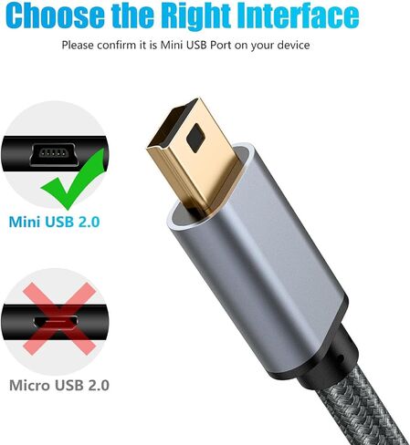 Meokse 20FT Mini USB Cable, USB 2.0 Type A to Mini B High Speed Data Sync Charging Cord, Durable Portable Cable Compatible with Hero HD, Dash Cams, Digital Cameras, MP3 Players, Cell Phones in Saudi Arabia