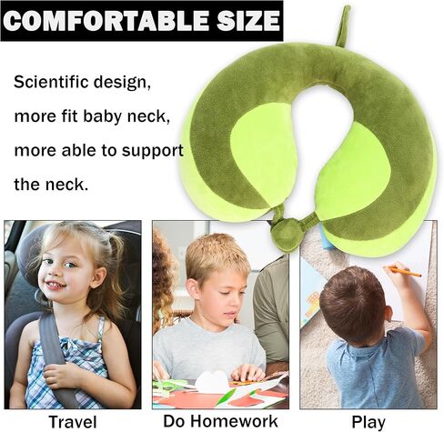 Kids Travel Pillow for Car Seat, Neck Chin Support for Resting Comfortably Supports Head 100% Pure PP Cotton Inserted into Plush Pillowcase, Travel Accessories for Airplane, Car (Green+Yellow) in Kuwait
