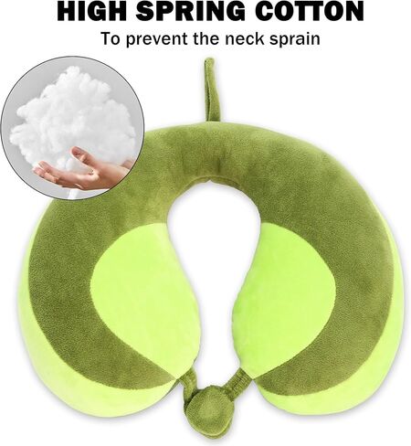 Kids Travel Pillow for Car Seat, Neck Chin Support for Resting Comfortably Supports Head 100% Pure PP Cotton Inserted into Plush Pillowcase, Travel Accessories for Airplane, Car (Green+Yellow) in Kuwait