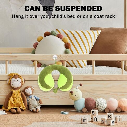 Kids Travel Pillow for Car Seat, Neck Chin Support for Resting Comfortably Supports Head 100% Pure PP Cotton Inserted into Plush Pillowcase, Travel Accessories for Airplane, Car (Green+Yellow) in Kuwait