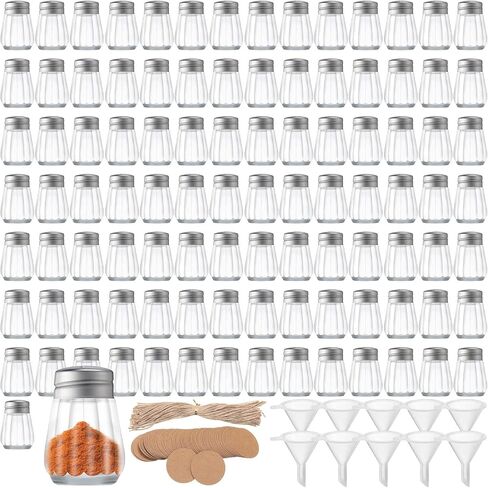 100 Pack Mini Salt and Pepper Shakers Bulk Glass Salt and Pepper Holders Small Clear Parmesan Cheese Shaker Spice Shaker Tiny Retro Style Dispensers with 10 Plastic Mini Funnels 100 Tags 100 Ropes in Saudi Arabia