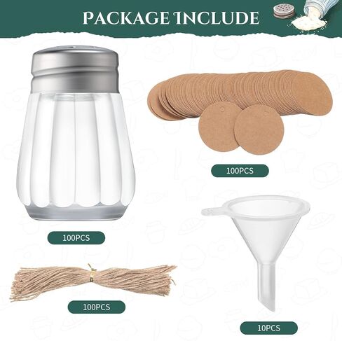 100 Pack Mini Salt and Pepper Shakers Bulk Glass Salt and Pepper Holders Small Clear Parmesan Cheese Shaker Spice Shaker Tiny Retro Style Dispensers with 10 Plastic Mini Funnels 100 Tags 100 Ropes in Saudi Arabia