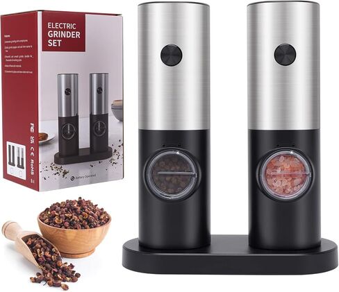 YAYZA! Electric Salt and Pepper Grinder Set, Fast Chargeable Automatic Salt Pepper Grinder Mill Shaker Refillable With Light, Mill Tray, Adjustable Coarseness Stainless Steel Grinder Kitchen Gadgets in Saudi Arabia