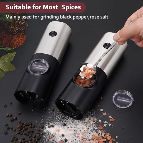 YAYZA! Electric Salt and Pepper Grinder Set, Fast Chargeable Automatic Salt Pepper Grinder Mill Shaker Refillable With Light, Mill Tray, Adjustable Coarseness Stainless Steel Grinder Kitchen Gadgets in Saudi Arabia