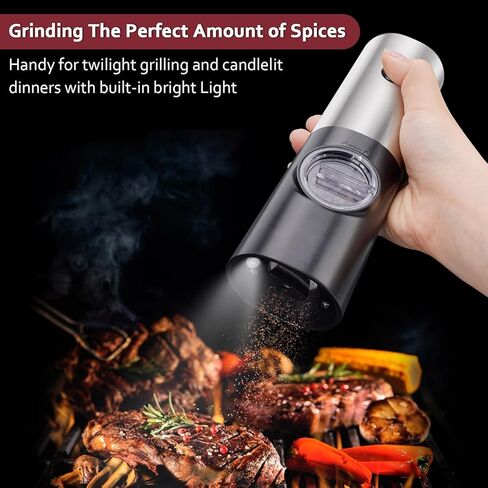YAYZA! Electric Salt and Pepper Grinder Set, Fast Chargeable Automatic Salt Pepper Grinder Mill Shaker Refillable With Light, Mill Tray, Adjustable Coarseness Stainless Steel Grinder Kitchen Gadgets in Saudi Arabia