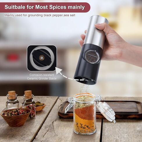 YAYZA! Electric Salt and Pepper Grinder Set, Fast Chargeable Automatic Salt Pepper Grinder Mill Shaker Refillable With Light, Mill Tray, Adjustable Coarseness Stainless Steel Grinder Kitchen Gadgets in Saudi Arabia