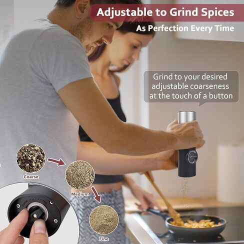 YAYZA! Electric Salt and Pepper Grinder Set, Fast Chargeable Automatic Salt Pepper Grinder Mill Shaker Refillable With Light, Mill Tray, Adjustable Coarseness Stainless Steel Grinder Kitchen Gadgets in Saudi Arabia