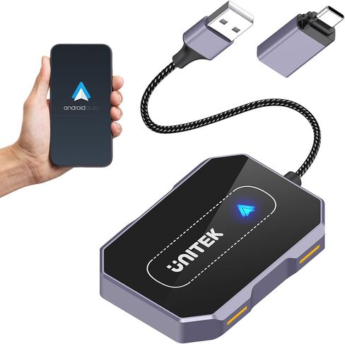 Unitek Wireless Android Auto محول Android Auto Wireless Dongle للسيارات السلكية التي تعمل بنظام Android Auto، سهولة الإعداد والتوصيل والتشغيل، مع موصل USB-C، متوافق مع هواتف Android in Kuwait
