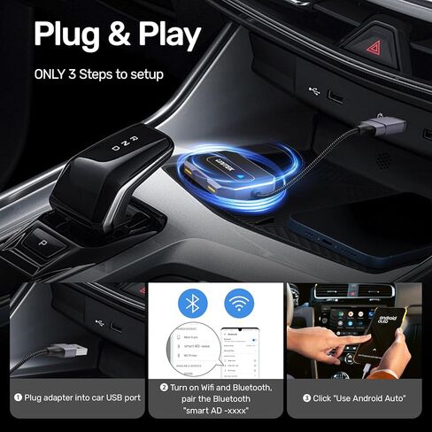 Unitek Wireless Android Auto محول Android Auto Wireless Dongle للسيارات السلكية التي تعمل بنظام Android Auto، سهولة الإعداد والتوصيل والتشغيل، مع موصل USB-C، متوافق مع هواتف Android in Kuwait