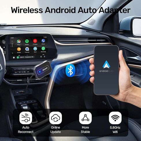 Unitek Wireless Android Auto محول Android Auto Wireless Dongle للسيارات السلكية التي تعمل بنظام Android Auto، سهولة الإعداد والتوصيل والتشغيل، مع موصل USB-C، متوافق مع هواتف Android in Kuwait