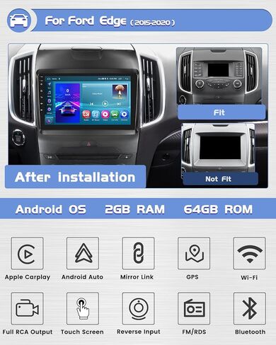 Roinvou 2+64G Android 9" Touch Screen for Ford Edge 2015-2020 with Wireless CarPlay Android Auto WiFi Bluetooth GPS Navigation FM RDS Radio Backup Camera in Saudi Arabia