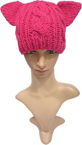 BIBITIME Knitted Dog Ears Hat Women March Pussycat Crochet Beanie Handmade Warm Cap in Saudi Arabia