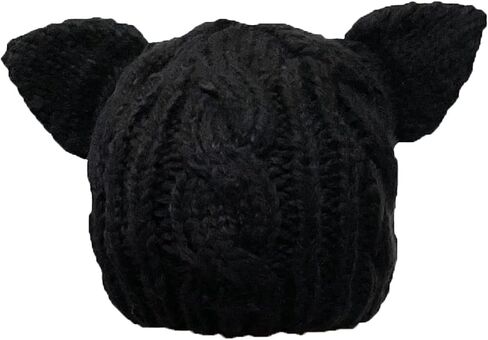 BIBITIME Knitted Dog Ears Hat Women March Pussycat Crochet Beanie Handmade Warm Cap in Saudi Arabia