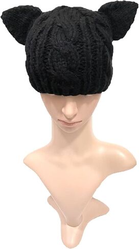 BIBITIME Knitted Dog Ears Hat Women March Pussycat Crochet Beanie Handmade Warm Cap in Saudi Arabia