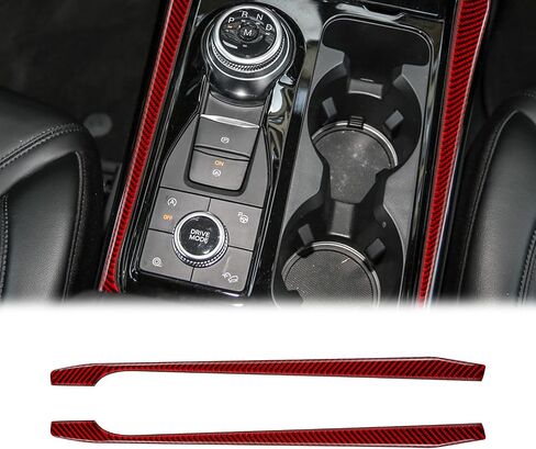 SUNJIKA Compatible with 2PCS Carbon Fiber Center Console Gear Shift Water Cup Holder Panel Side Strips Frame Cover Sticker Interior Accessories for Ford Explorer 2020 2021 2022 (Red) in Saudi Arabia