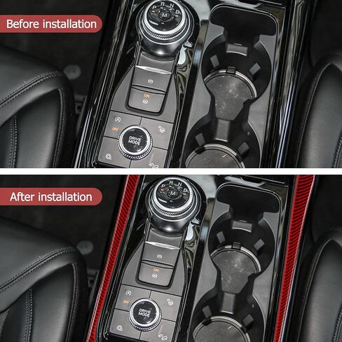 SUNJIKA Compatible with 2PCS Carbon Fiber Center Console Gear Shift Water Cup Holder Panel Side Strips Frame Cover Sticker Interior Accessories for Ford Explorer 2020 2021 2022 (Red) in Saudi Arabia