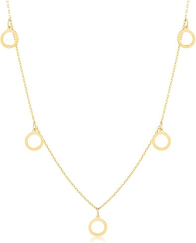 قلادة من الذهب الخالص عيار 14 قيراط للنساء | قلادة الدوائر من الذهب الحقيقي عيار 14 قيراط | القلائد الدائرية | مجوهرات دائرية أنيقة للنساء | هدية لعيد الميلاد والذكرى السنوية، 18 بوصة in Kuwait