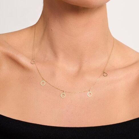 قلادة من الذهب الخالص عيار 14 قيراط للنساء | قلادة الدوائر من الذهب الحقيقي عيار 14 قيراط | القلائد الدائرية | مجوهرات دائرية أنيقة للنساء | هدية لعيد الميلاد والذكرى السنوية، 18 بوصة in Kuwait