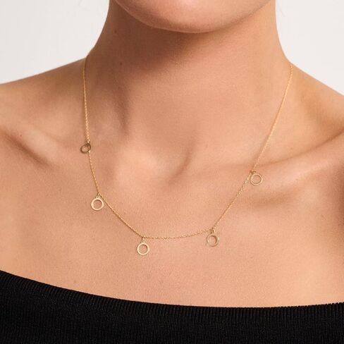 قلادة من الذهب الخالص عيار 14 قيراط للنساء | قلادة الدوائر من الذهب الحقيقي عيار 14 قيراط | القلائد الدائرية | مجوهرات دائرية أنيقة للنساء | هدية لعيد الميلاد والذكرى السنوية، 18 بوصة in Kuwait