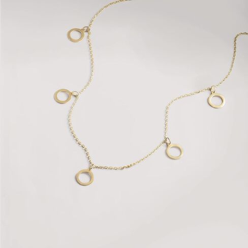 قلادة من الذهب الخالص عيار 14 قيراط للنساء | قلادة الدوائر من الذهب الحقيقي عيار 14 قيراط | القلائد الدائرية | مجوهرات دائرية أنيقة للنساء | هدية لعيد الميلاد والذكرى السنوية، 18 بوصة in Kuwait