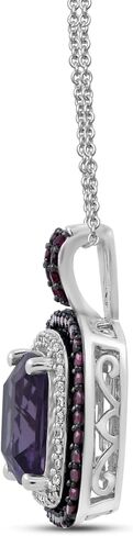 Jewelili Sterling silver 10x10 MM Cushion Shape Amethyst and 1.25 MM Round Created Ruby with Round Created White Sapphire Pendant Necklace, 18" Cable Chain in Saudi Arabia