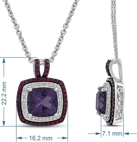 Jewelili Sterling silver 10x10 MM Cushion Shape Amethyst and 1.25 MM Round Created Ruby with Round Created White Sapphire Pendant Necklace, 18" Cable Chain in Saudi Arabia