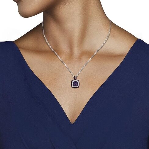 Jewelili Sterling silver 10x10 MM Cushion Shape Amethyst and 1.25 MM Round Created Ruby with Round Created White Sapphire Pendant Necklace, 18" Cable Chain in Saudi Arabia
