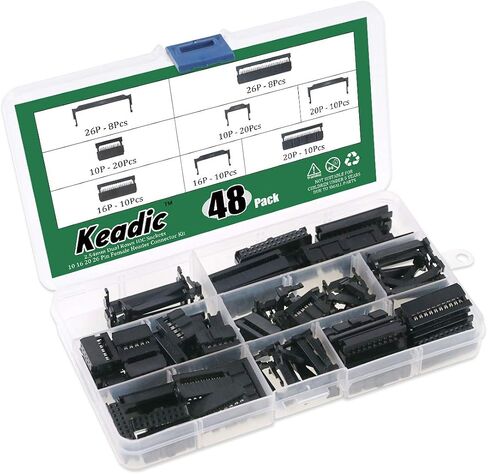 Keadic 49 Pieces FC-10 16 20 26 Pin Female Header IDC Cable Connector 2.54mm Pitch with IDC Crimp Tool, for Flat Ribbon Cable and IDC Connectors in Saudi Arabia