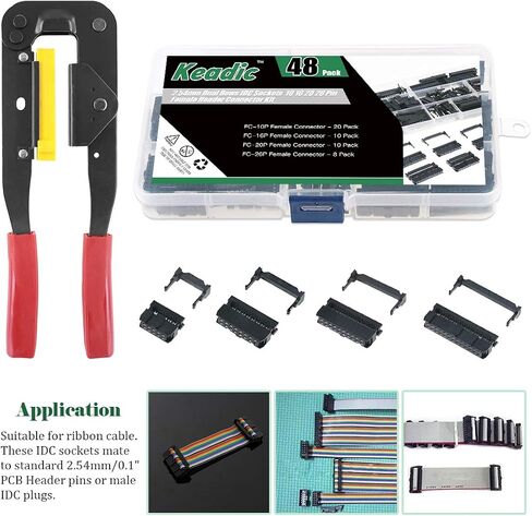 Keadic 49 Pieces FC-10 16 20 26 Pin Female Header IDC Cable Connector 2.54mm Pitch with IDC Crimp Tool, for Flat Ribbon Cable and IDC Connectors in Saudi Arabia